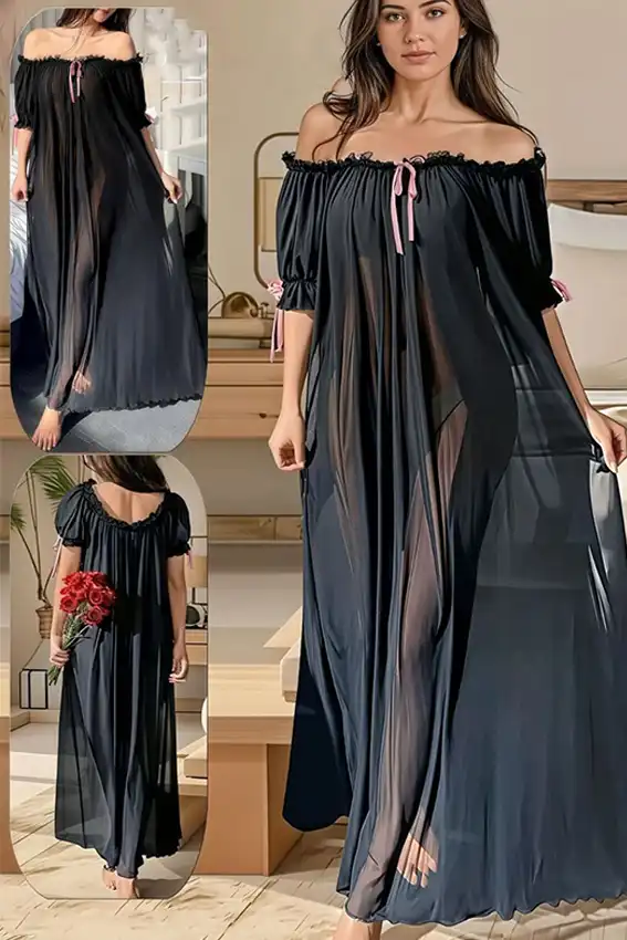 Elegant Sheer Off-Shoulder Maxi Dress