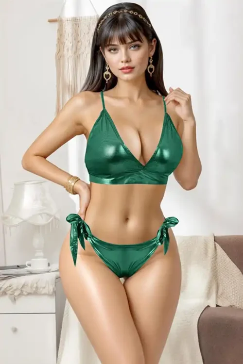 Shiny Green Halter Bikini Set