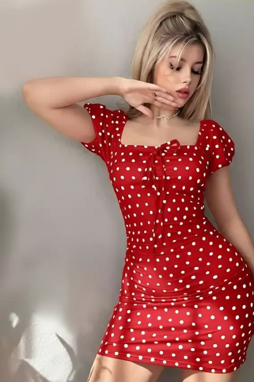 Red Polka Dot Short Sleeve Dress