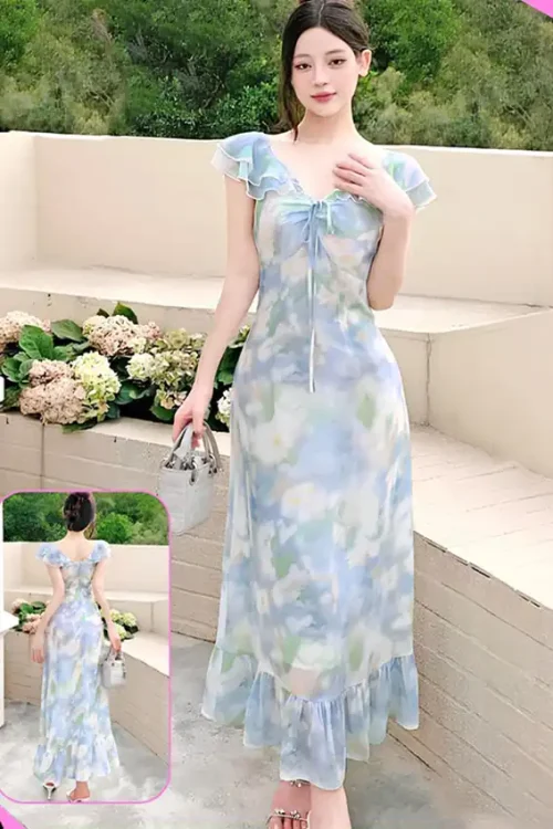 Floral Ruffle Sleeve Maxi Dress