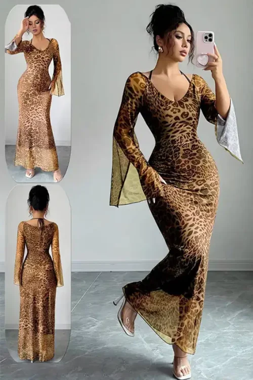 Leopard Print Bell Sleeve Dress