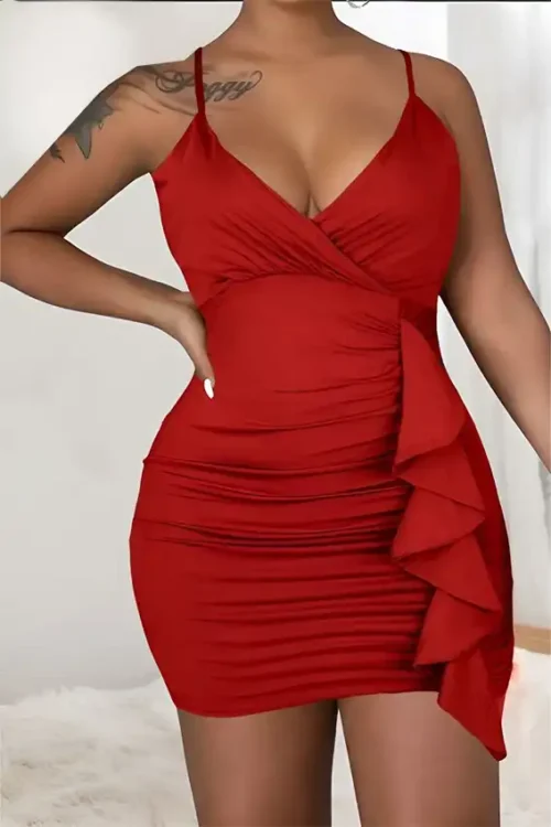 Elegant Sleeveless Red Wrap Dress