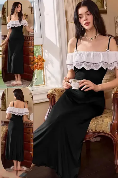 Elegant Off-Shoulder Black Maxi Dress