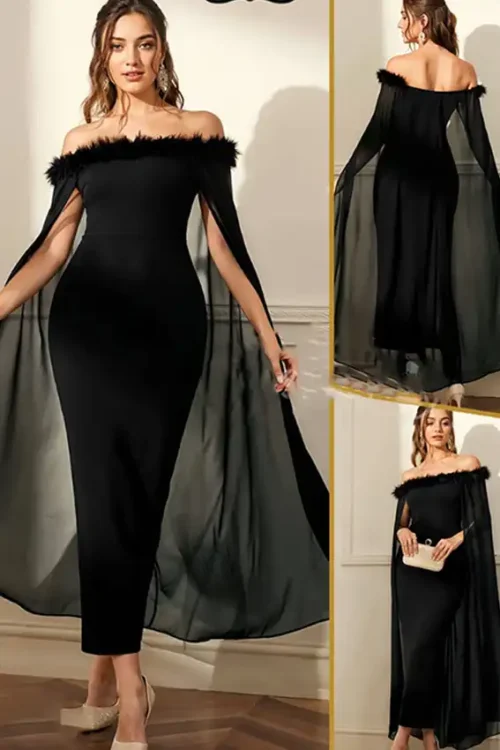 Elegant Off-Shoulder Black Gown