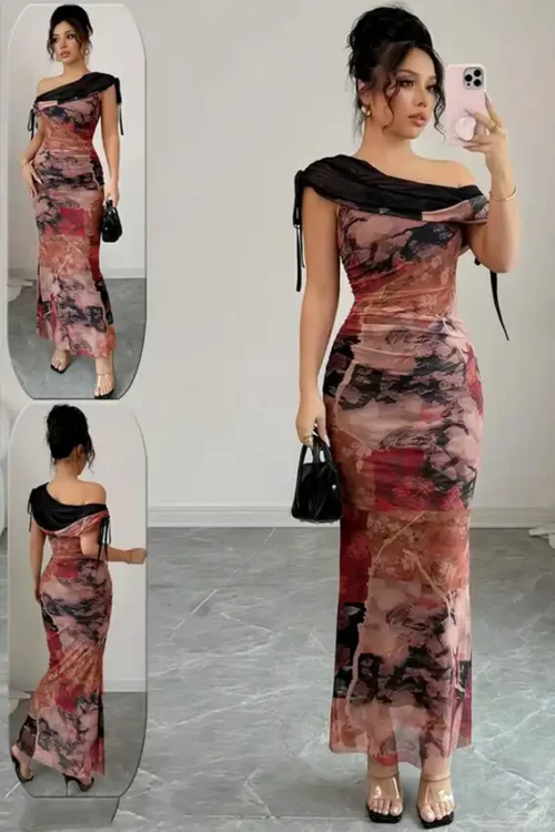 Elegant Abstract One-Shoulder Dress