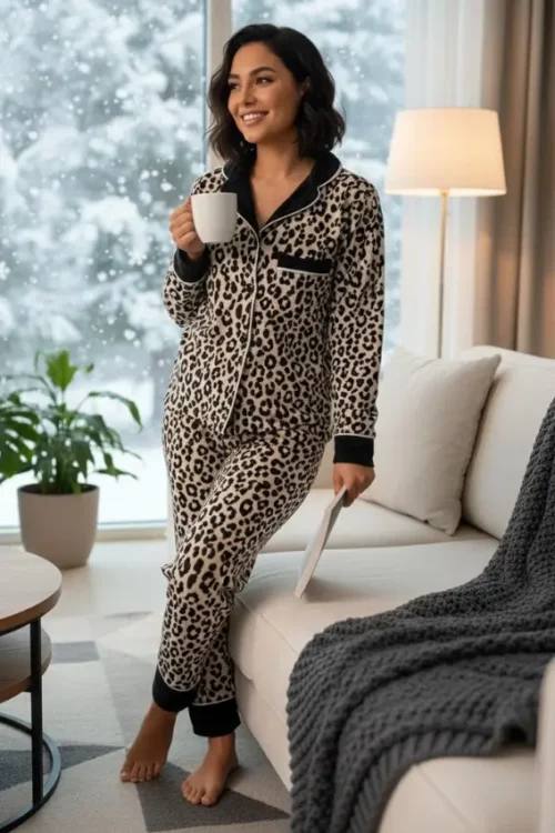 Leopard Print Long Sleeve Pajama Set