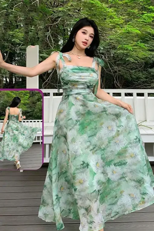 Floral Sleeveless Tie-Strap Maxi Dress