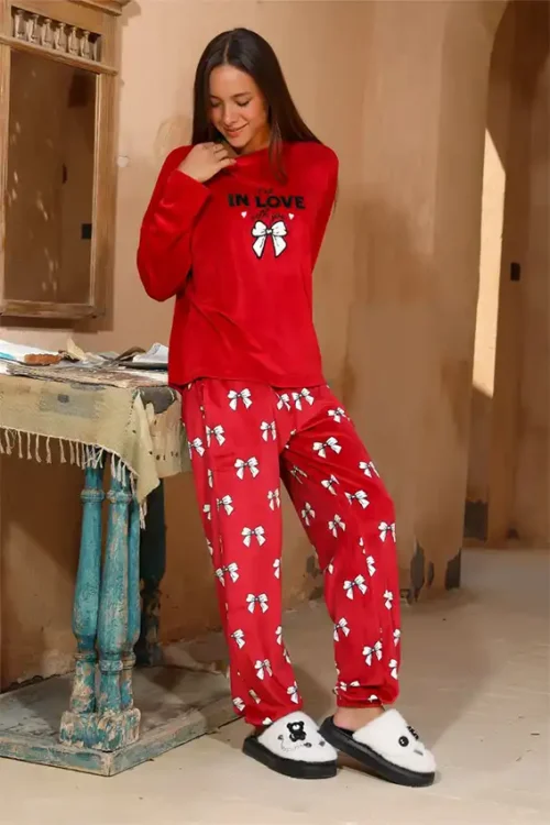Red Bow Pattern Pajama Set