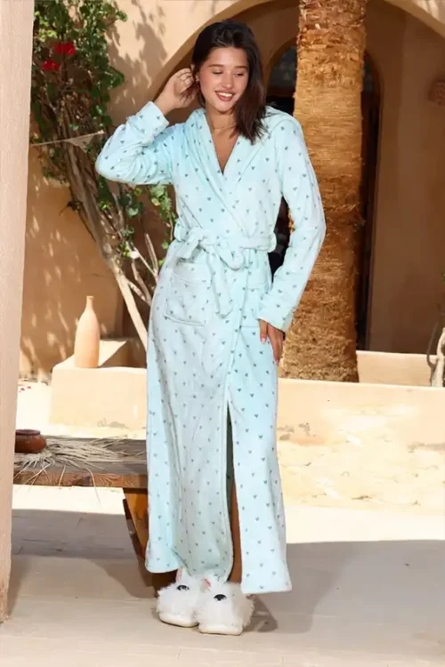 Cozy Heart Pattern Long Sleeve Robe