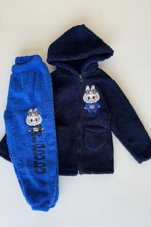 Fuzzy Cartoon Hoodie and Pants Set
