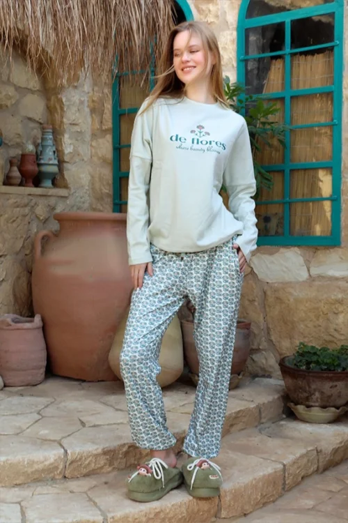 Casual Printed Long Sleeve Pajama Set